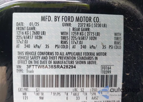 2025 Ford Maverick Xl z USA, uszkodzony, nr VIN 3FTTW8A38SRA28294